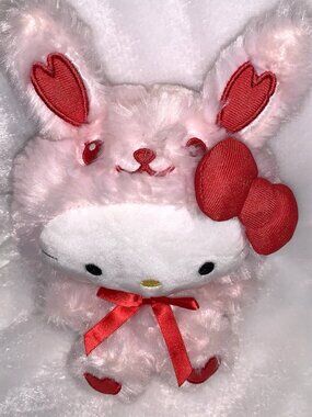 Sanrio HELLO KITTY Pink BUNNY SUIT Red Heart 9" PLUSH 2019 Easter Basket EUC!